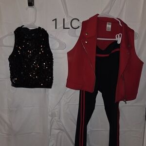 Red Vest and Black Sequin Top Set
